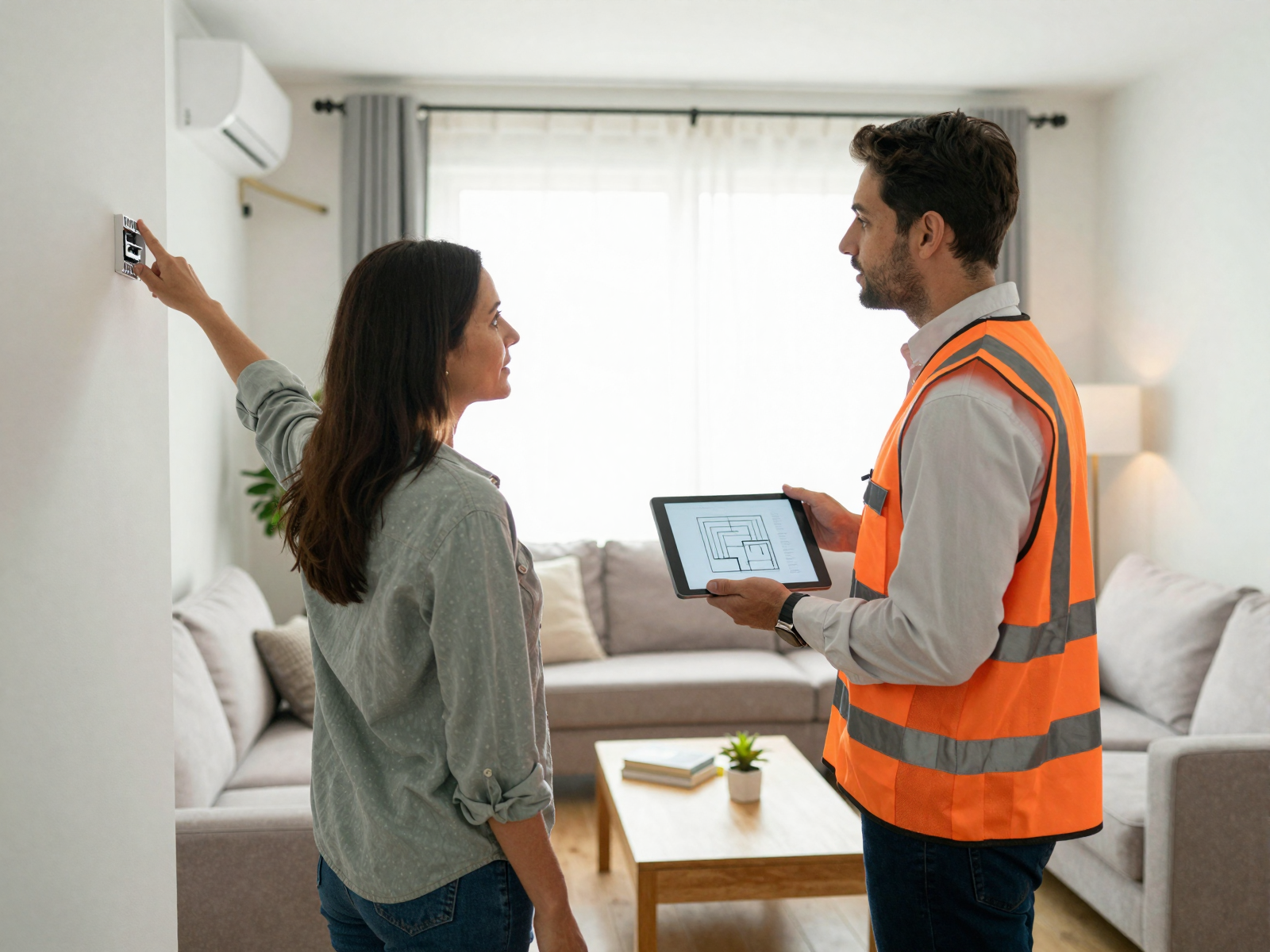 Professional electrician with completed electrical panel installation